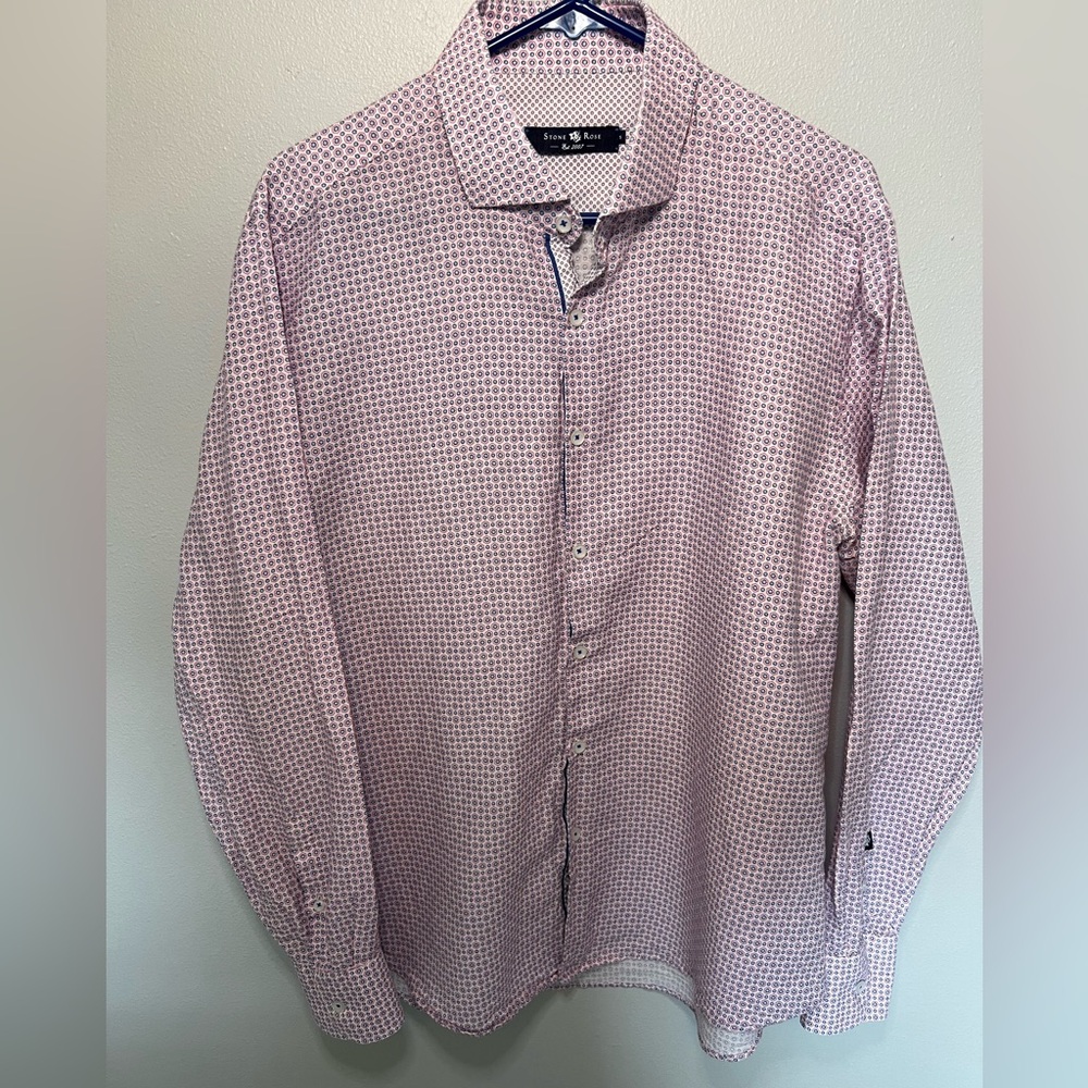 EUC XL Men’s Stone Rose Linen Blend Pink Pattern Button Down Shirt